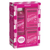 Kit Granado Glicerina e Rosa 1 Sabonete Liquído 120ml + 2 Sabonetes em Barra 90g cada