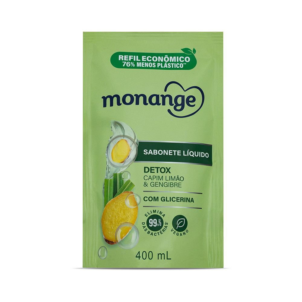 Sabonete Líquido Monange Detox Capim-Limão E Gengibre Refil 400ml
