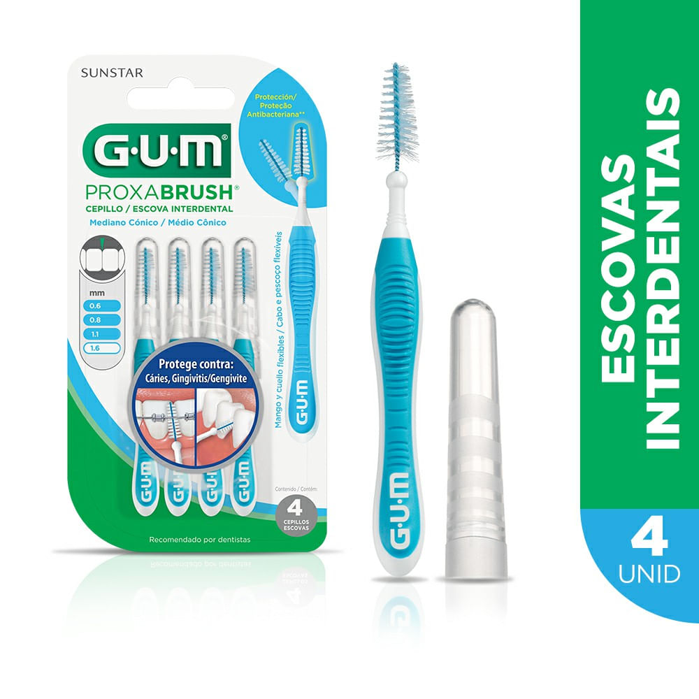 Escova Interdental Gum ProxaBrush 1.6mm Médio Cônico 6 Unidades