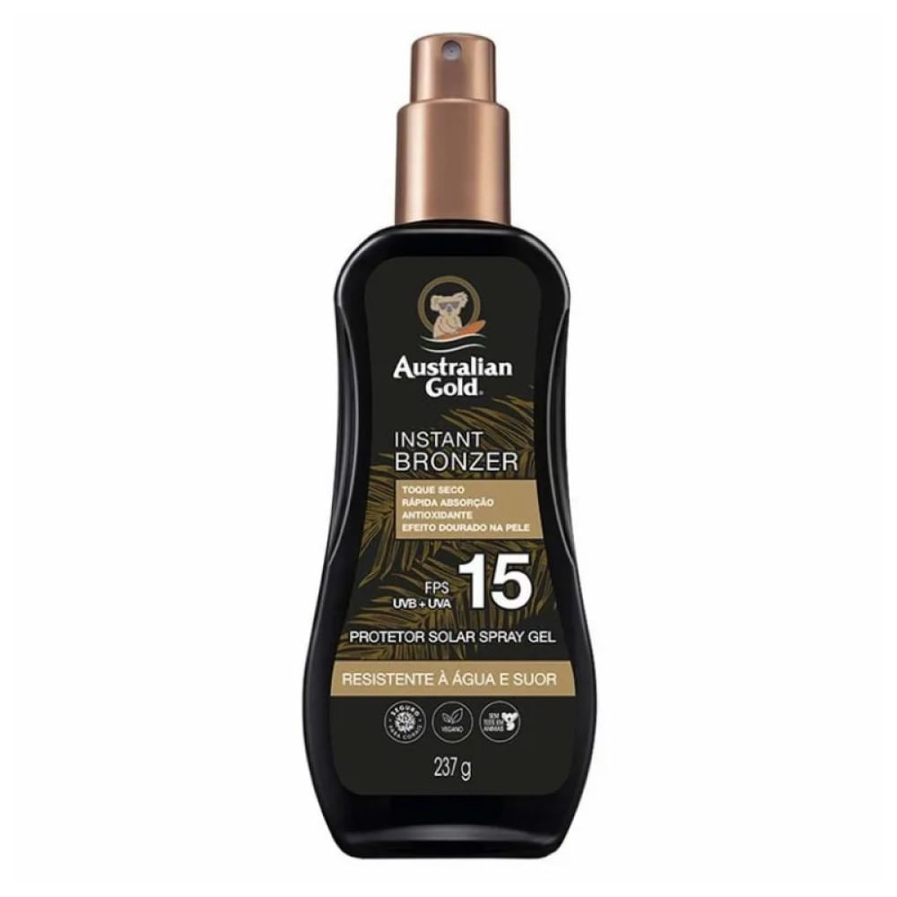 Protetor Solar Corporal Spray Gel Australian Gold Instant Bronzer FPS15 237g