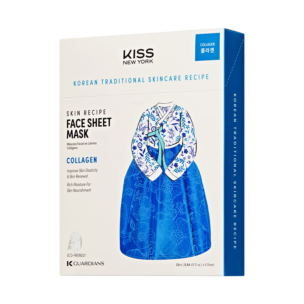 Kiss New York Máscara Facial de Algodão Colágeno 25ml