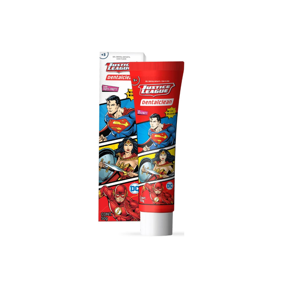 Gel Dental DentalClean Liga Da Justiça Infantil Tutti-Frutti 50g