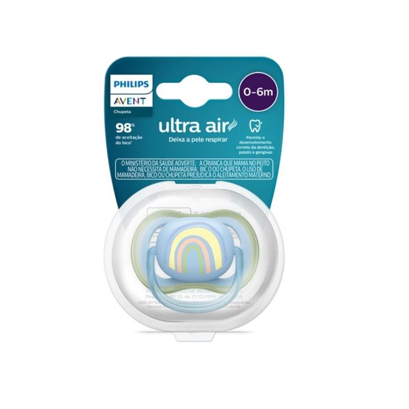 Chupeta Avent Ultra Air SCF086/03 0-6 Meses Decorada Rainbow Azul 1 Unidade