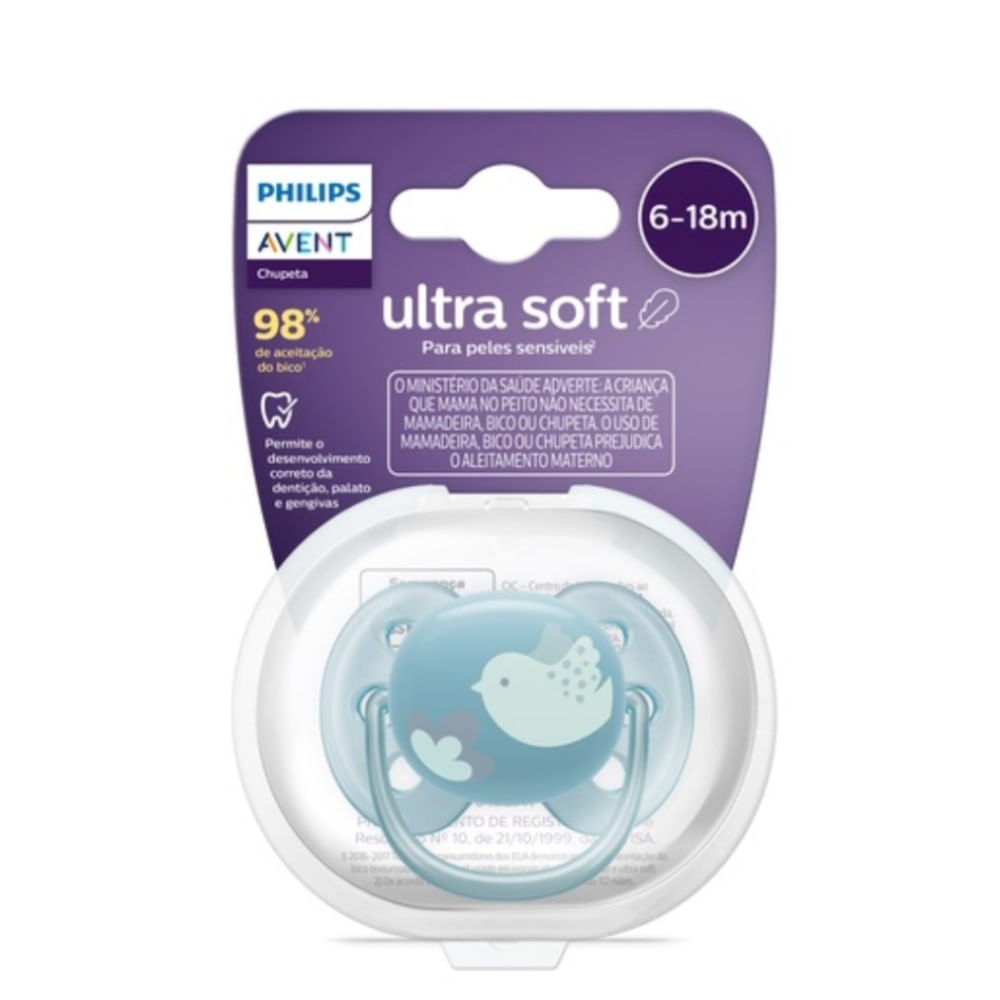 Chupeta Avent Ultra Soft SCF092/04 6-18 Meses Decorada Passaro Azul 1 Unidade