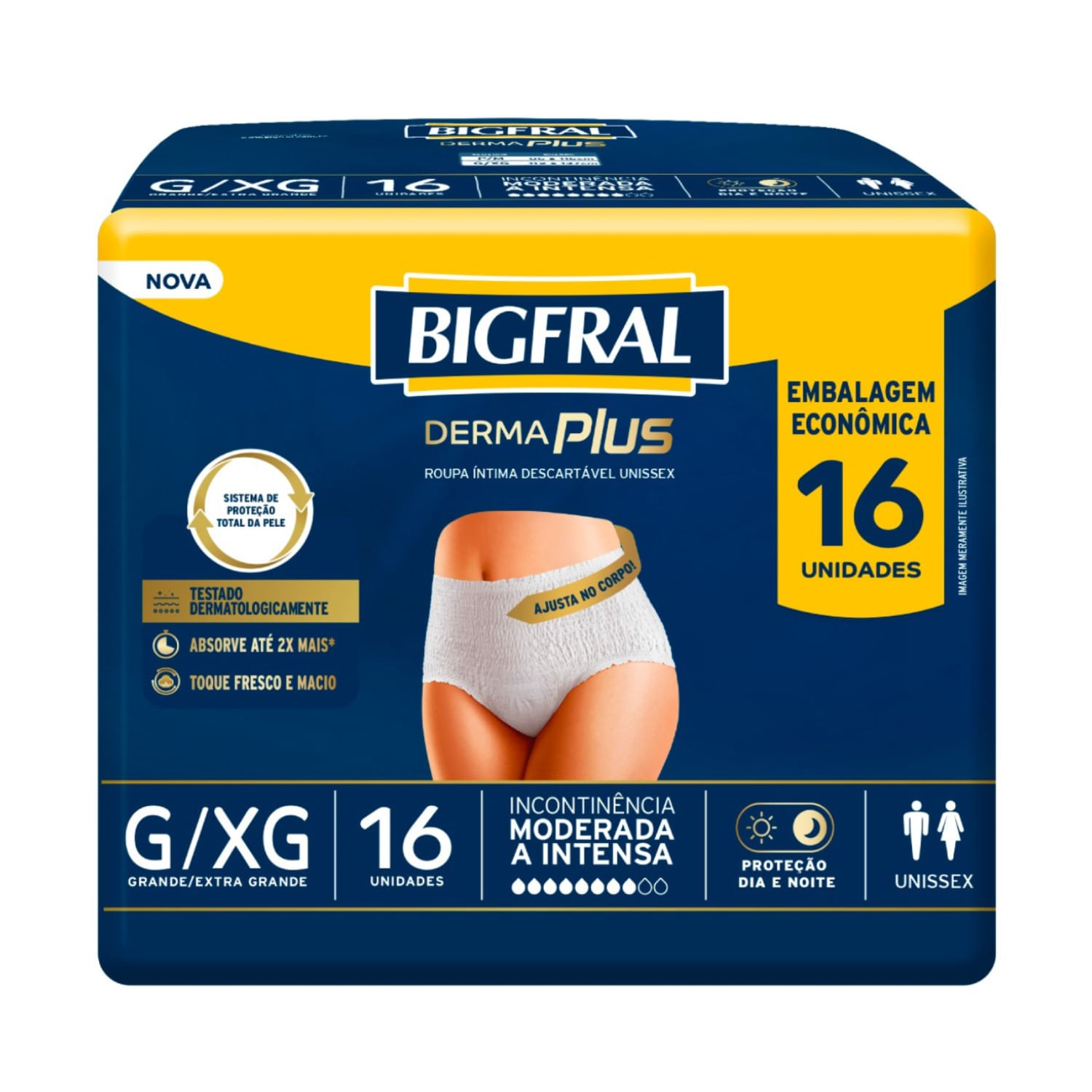 Roupa Íntima Bigfral Derma Plus G/XG Unissex 16 Unidades