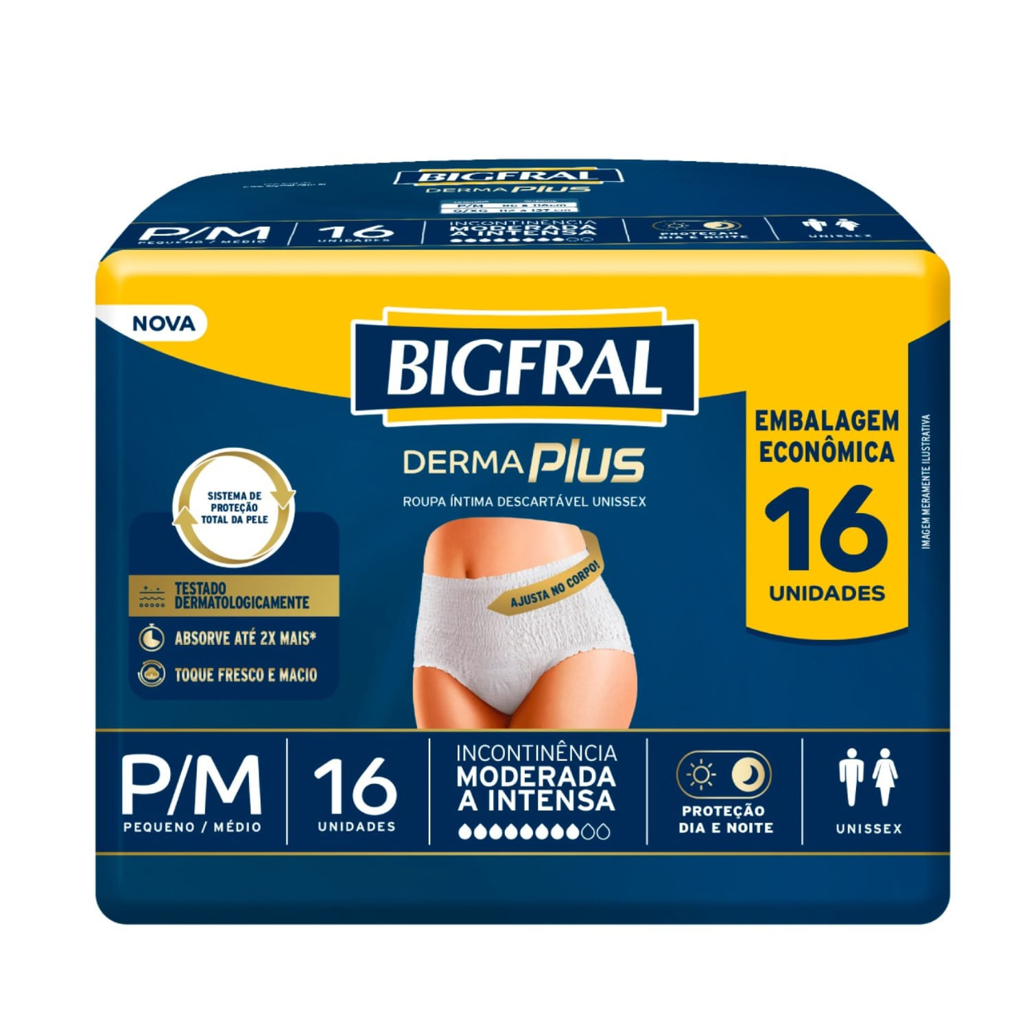 Roupa Íntima Bigfral Derma Plus P/M Unissex 16 Unidades