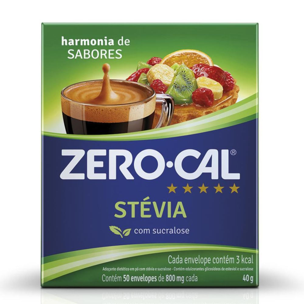 Adoçante em Pó Zero-Cal Stevia 50 Sachês de 800mg cada