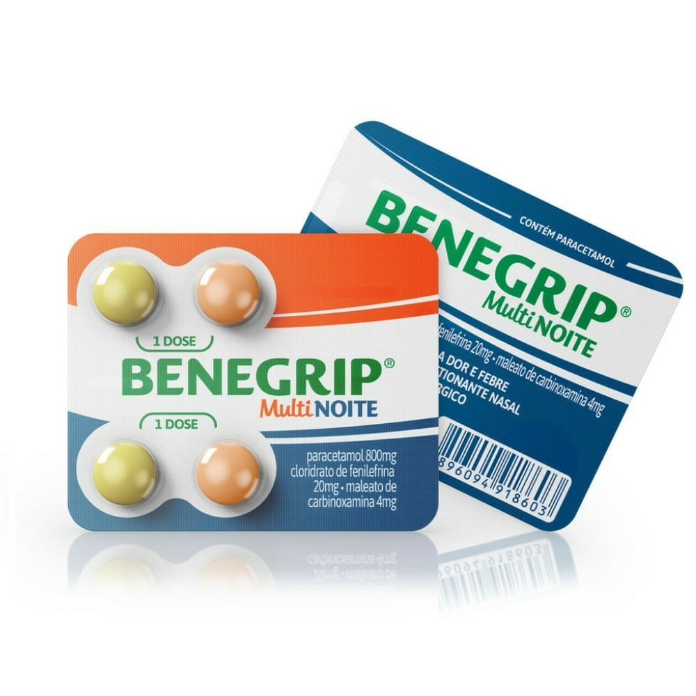 Benegrip Multi Noite Antigripal Analgésico e Descongestionante Blister contém 4 Comprimidos