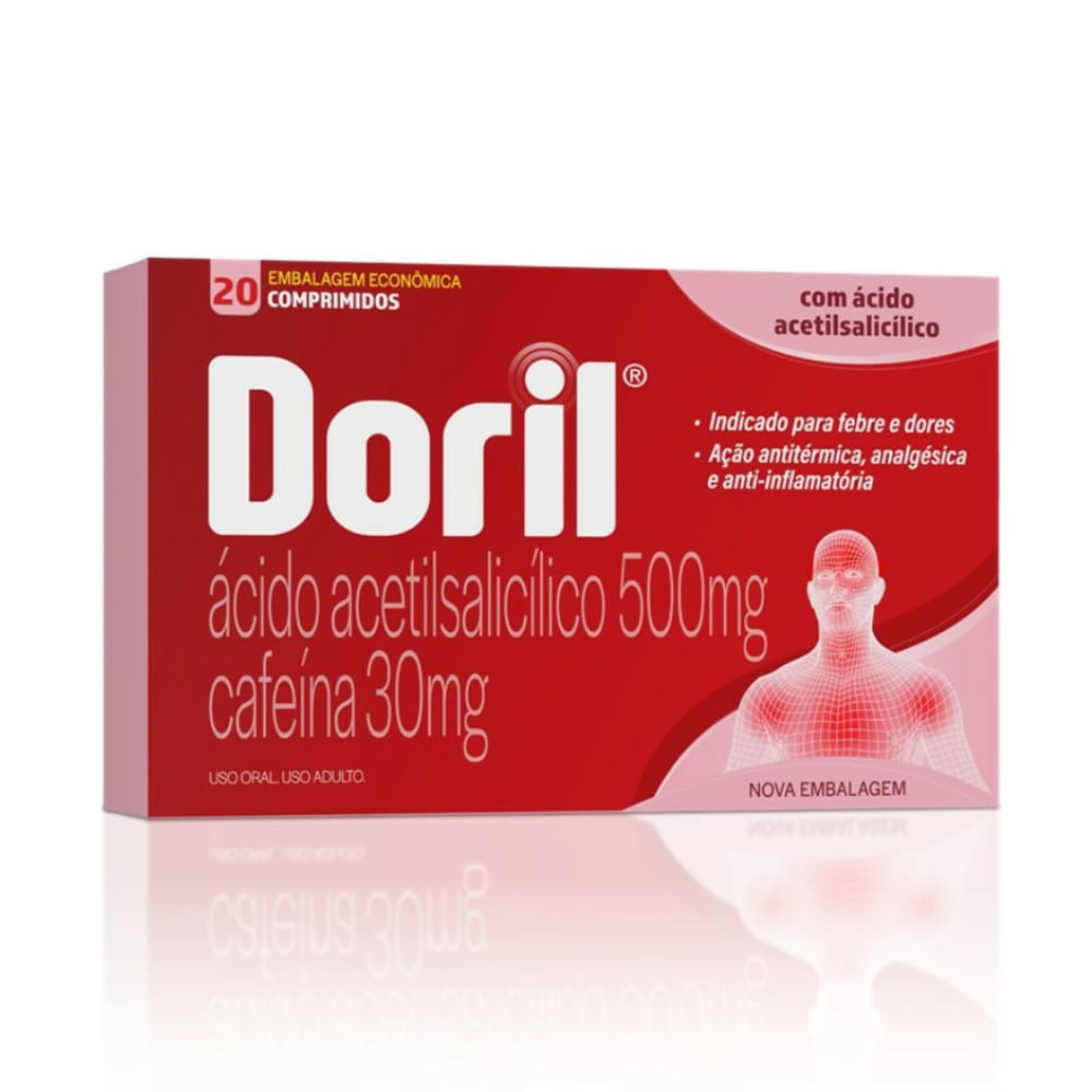 Analgésico Doril 500mg + 30mg Cafeína 20 Comprimidos