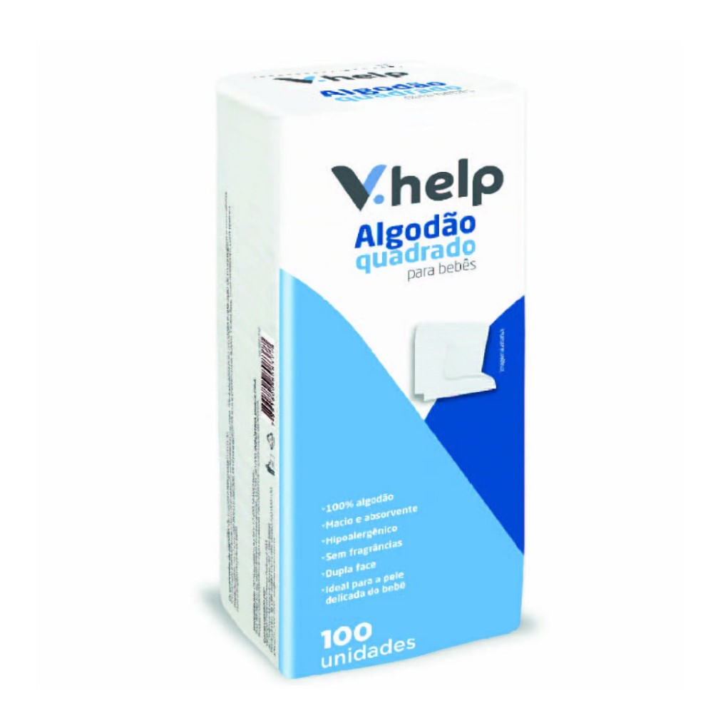 Algodão Quadrado Para Bebê V.Help 100 Unidades