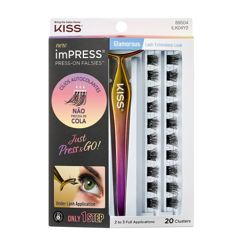 Cílios Postiços Autocolantes Kiss Ny Impress Press-On Falsies 89504 ILK04Y2 Kit 04 20 Clusters + 1 Aplicador