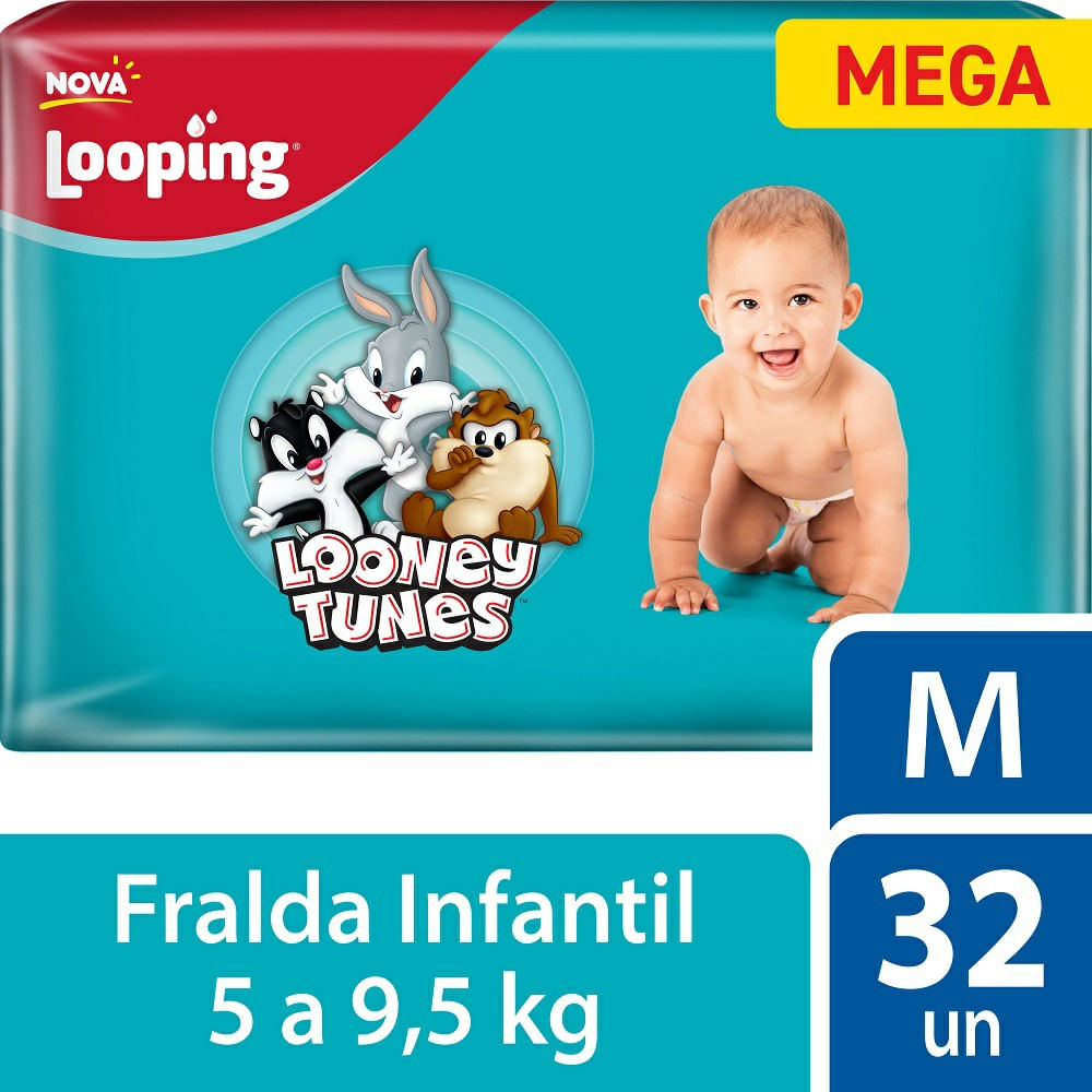 Fralda Looping Looney Tunes Mega M 32 Unidades
