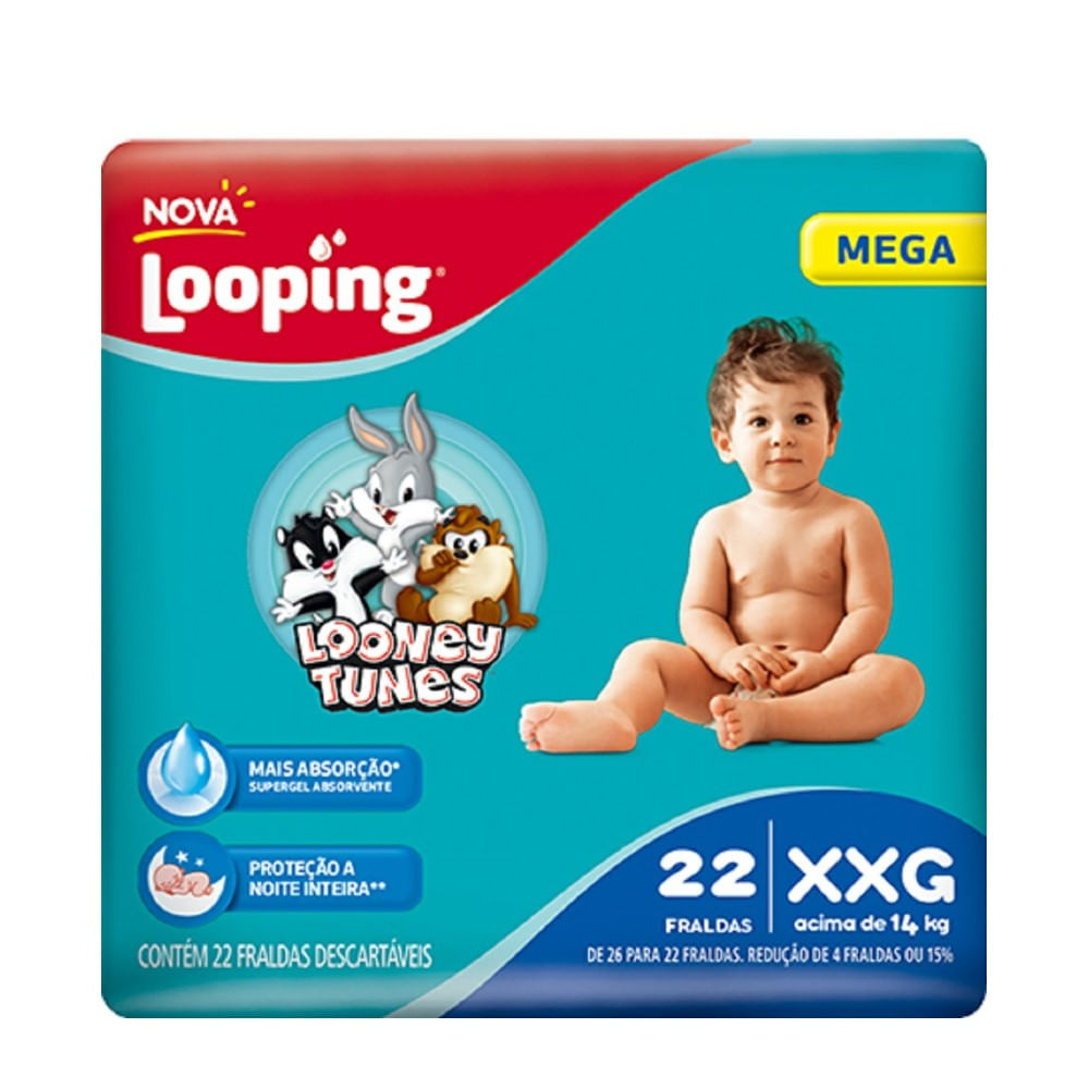 Fralda Looping Looney Tunes Mega XXG 22 Unidades