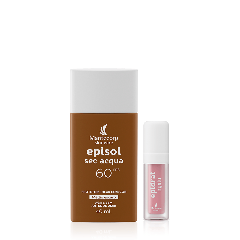 Kit Protetor Solar com Cor FPS 60 Médio Escuro + Lip Oil Transparente Hidratante