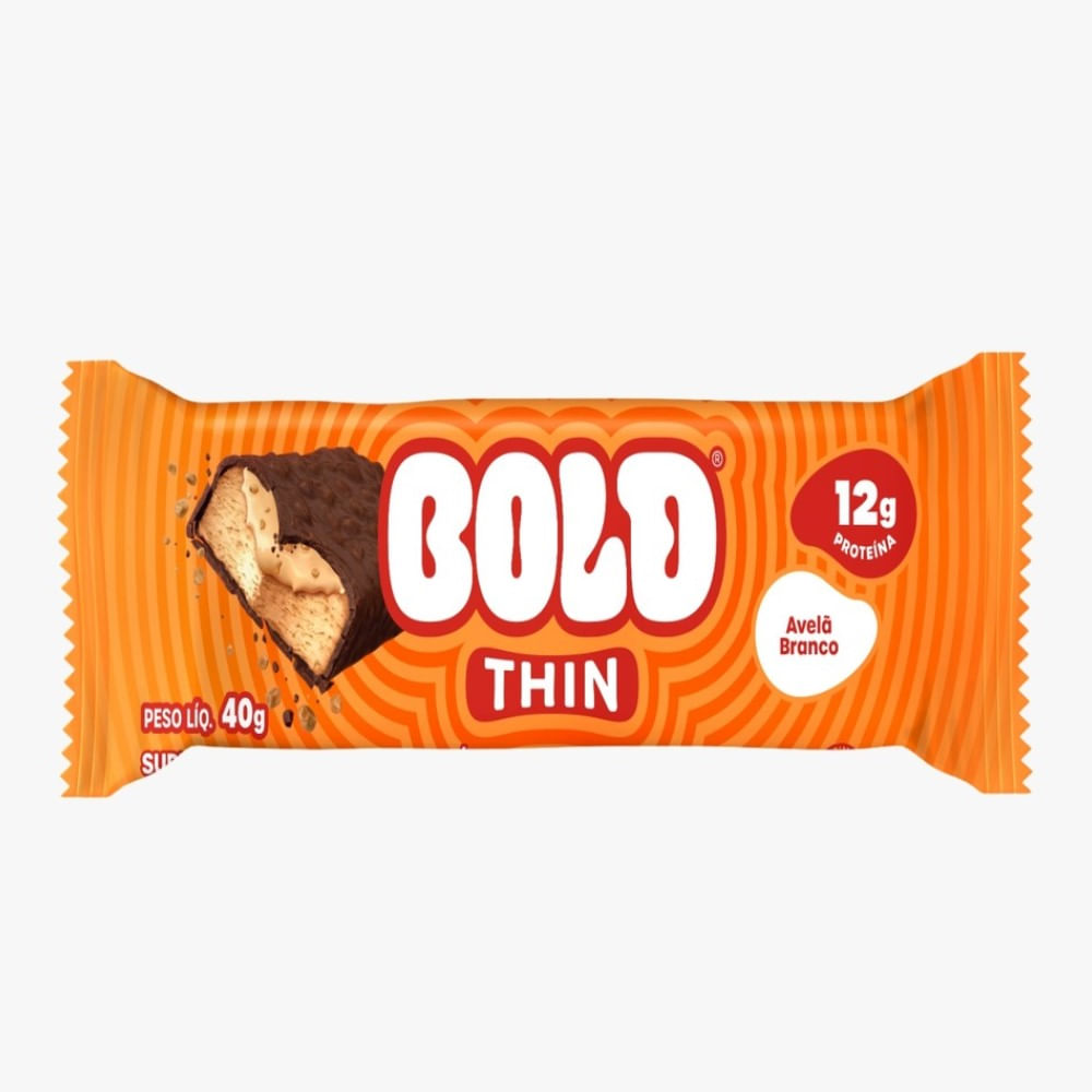 Barra De Proteína Bold Thin Avelã Branco 40g