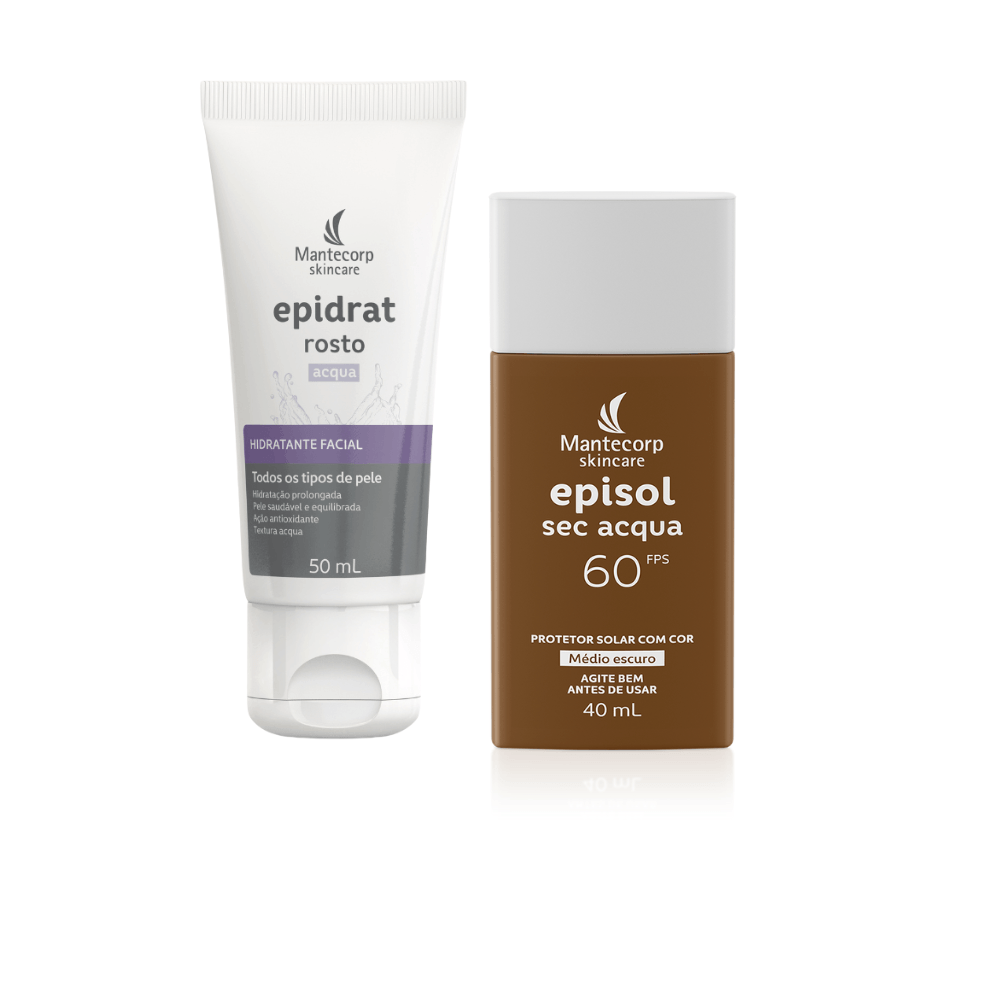 Kit Hidratante Facial Epidrat Rosto Acqua 50ml + Protetor Solar com Cor FPS 60 Médio Escuro 40ml