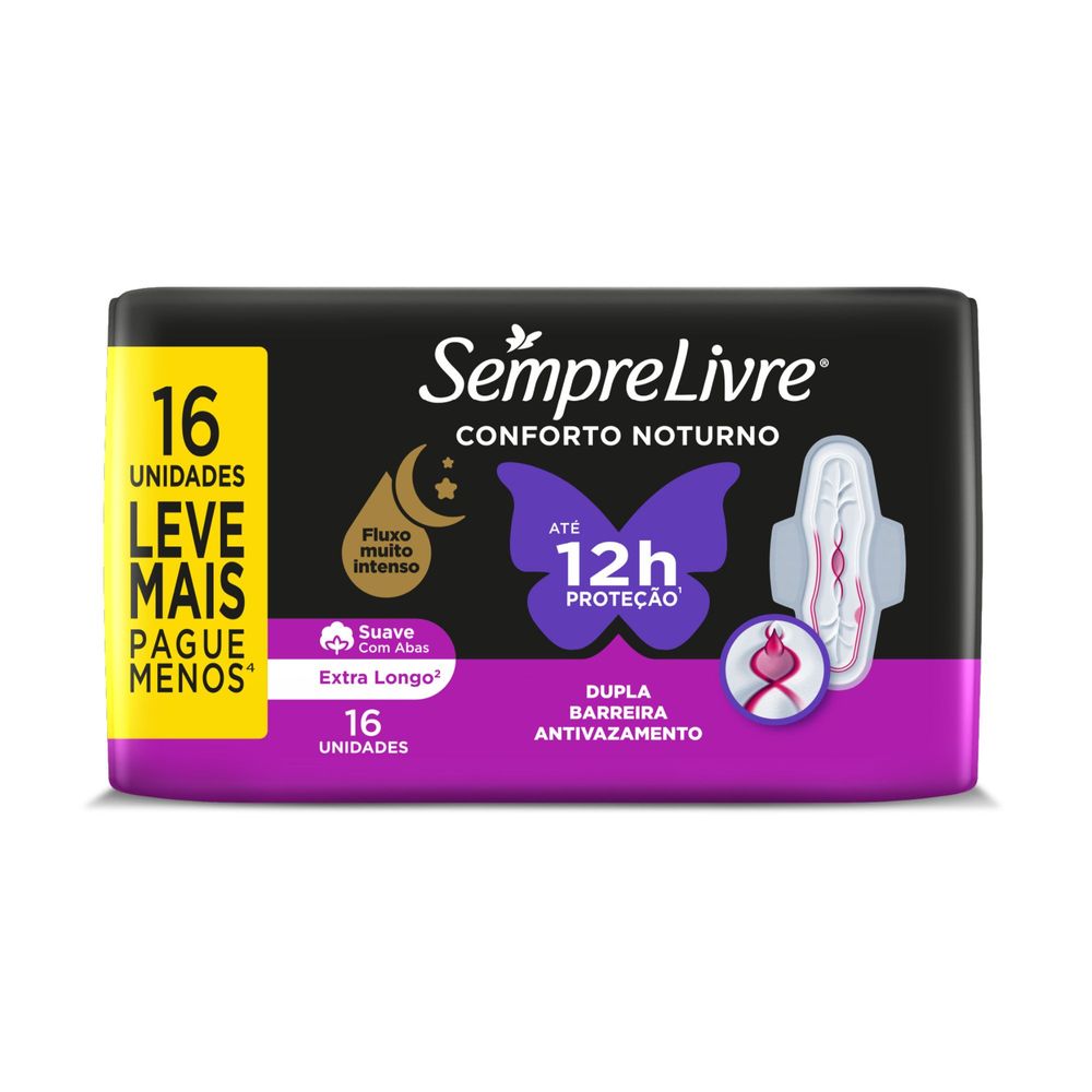 Absorvente Externo Sempre Livre Conforto Noturno Suave com Abas 16 Unidades
