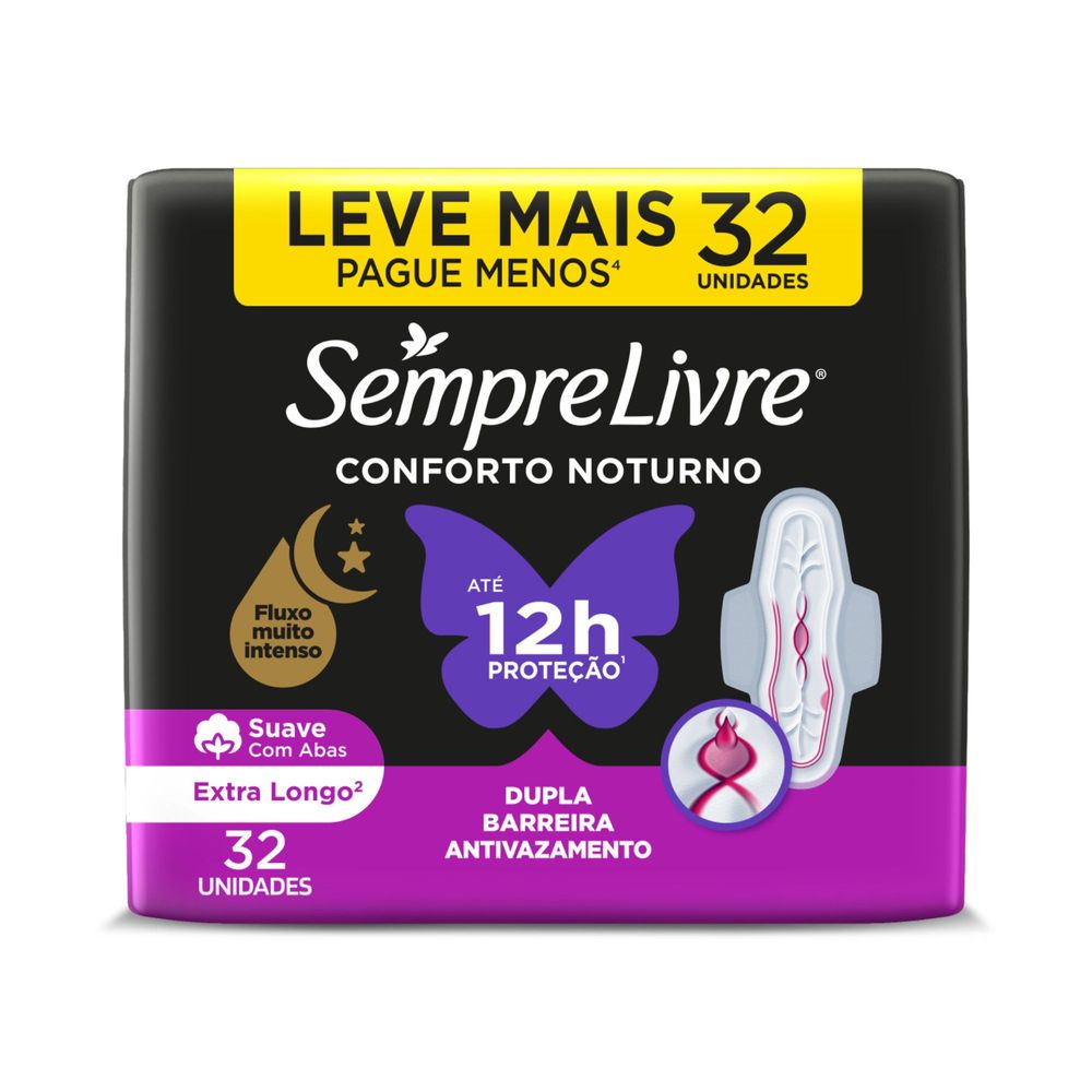 Absorvente Externo Sempre Livre Conforto Noturno Suave com Abas 32 Unidades