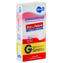 Paracetamol 750mg Ems Genérico 20 Comprimidos