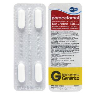 Paracetamol 750mg Ems Genérico 4 Comprimidos