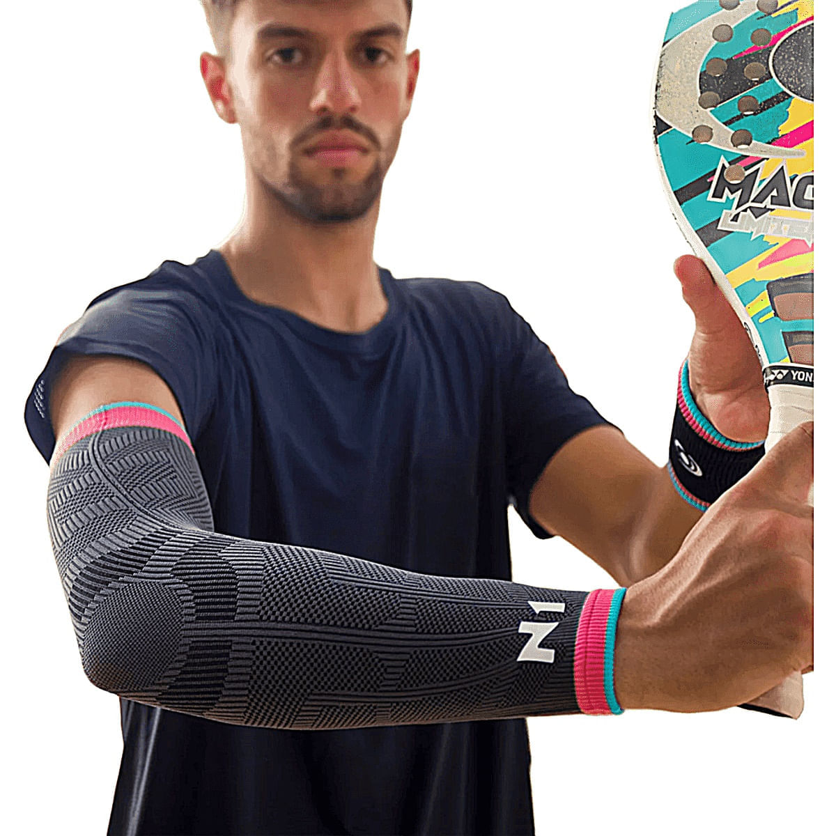 Protetor Braço N1 Racket Cinza Carvão Rosa Azul Tam G - unidade