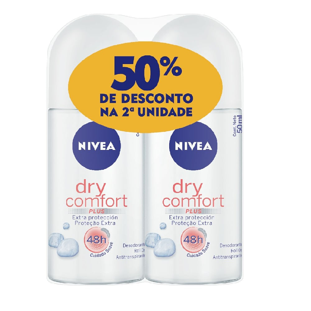 Kit Desodorante Roll-on Nivea Dry Comfort 2 Unidades 50% Desconto