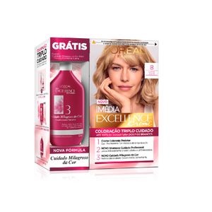 Tintura L'Oréal Paris Imédia Excellence Creme Louro Claro 8 + Tratamento Cuidado Milagroso Da Cor 50ml
