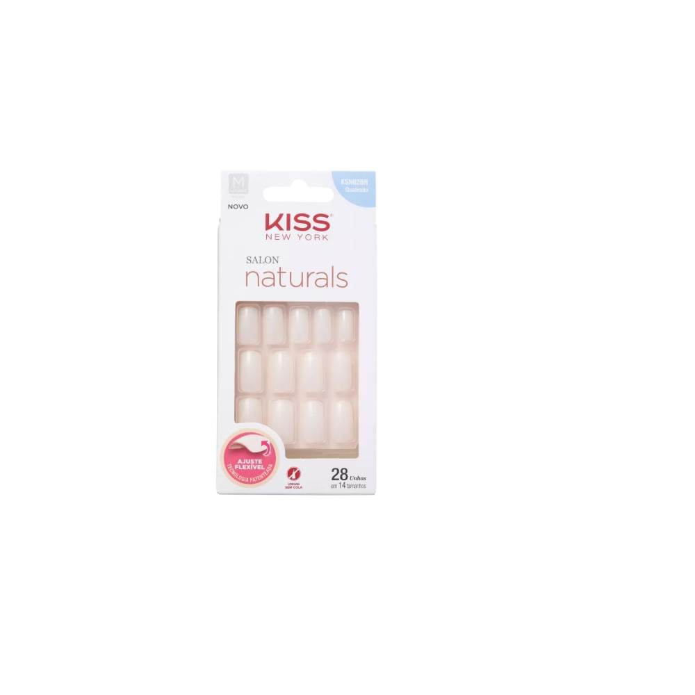 Unha Kiss Naturals Quadrada Medio 28 Unidades
