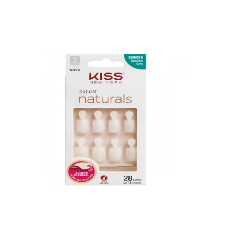 Unha Kiss Naturals Quadrado Curto com abas 28 Unidades