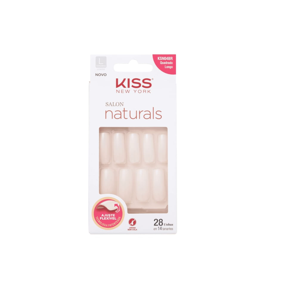 Unha Kiss Naturals Quadrada Longa 28 Unidades