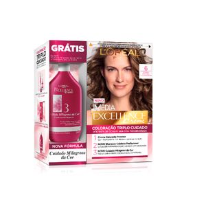 Kit Tintura L'Oréal Paris Imédia Excellence Creme Louro Escuro 6 + Grátis Tratamento Cuidado Milagroso Da Cor