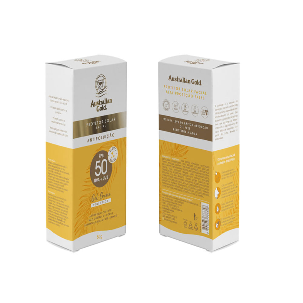 Protetor Solar Facial Australian Gold Antipoluição Toque Seco FPS 50 50g
