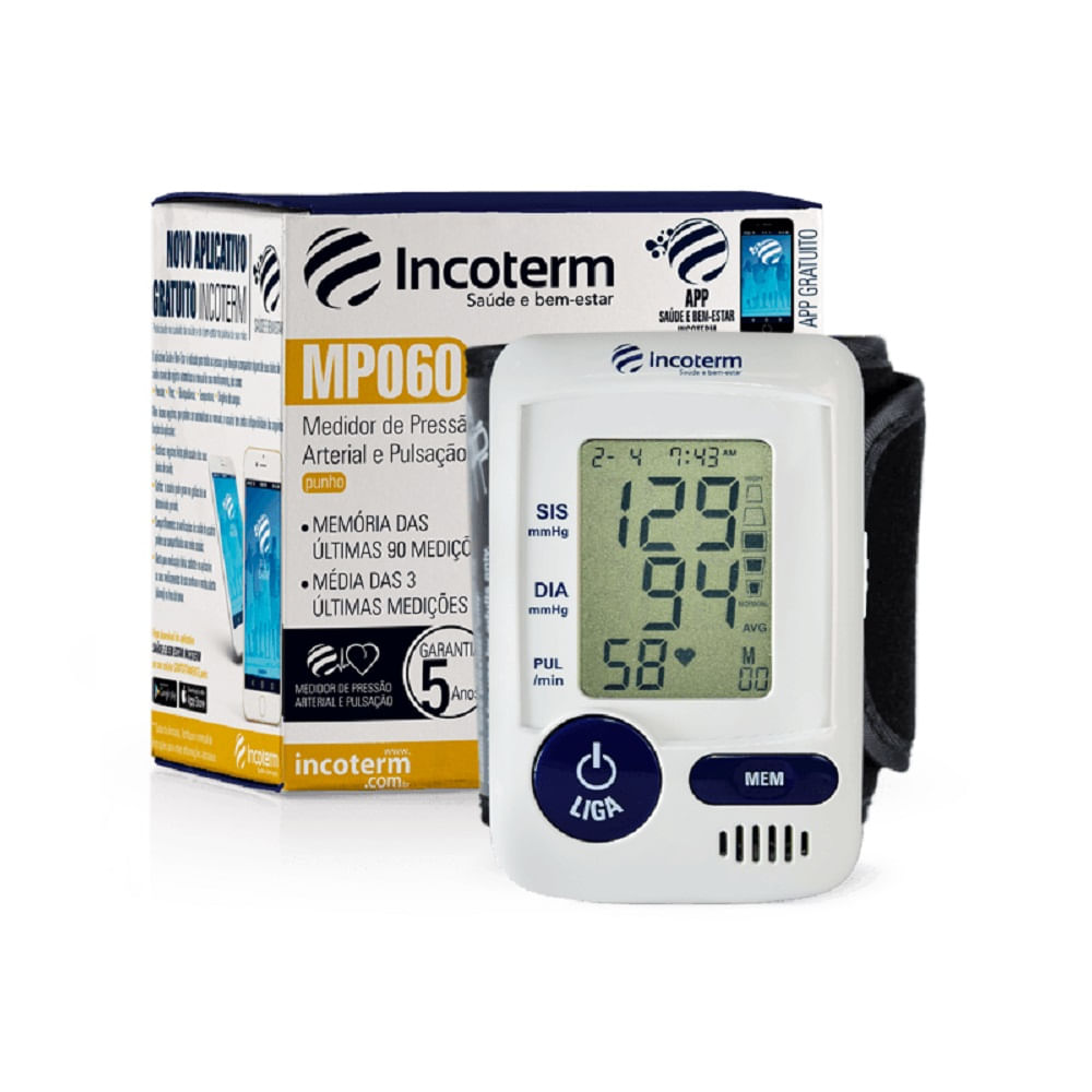 Medidor de Pressão Arterial e Pulsação Digital Incoterm De Pulso MP060