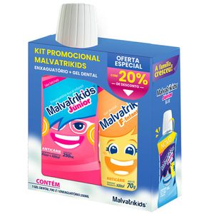 Kit Malvatrikids Infantil Enxaguante Bucal 250ml + Gel Dental 70g