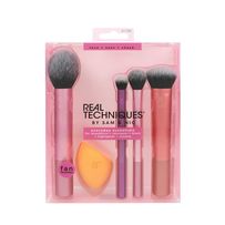 Pincéis Everyday Essentials Real Techniques 4 unidades + Esponja para maquiagem Real Techniques 1 unidade
