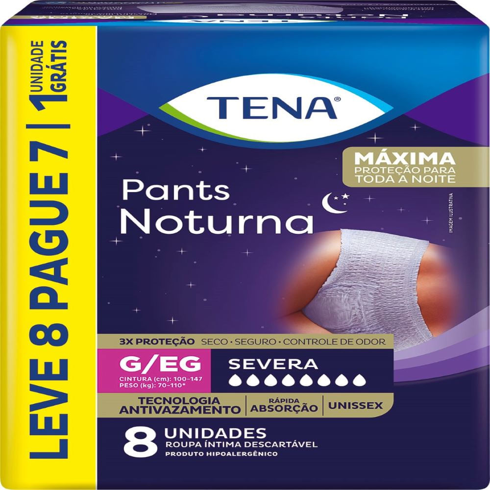 Roupa Íntima Adulto Tena Pants Confort Tamanhos G-EG com 8 unidades - TENA
