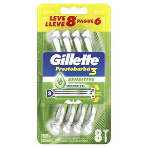 Aparelho de Barbear Descartável Gillette Prestobarba3 Sensitive 8 unidades