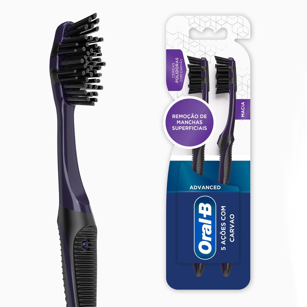 Escova Dental Oral-B 5 Ações Com Carvão Advanced Macia 2 Unidades