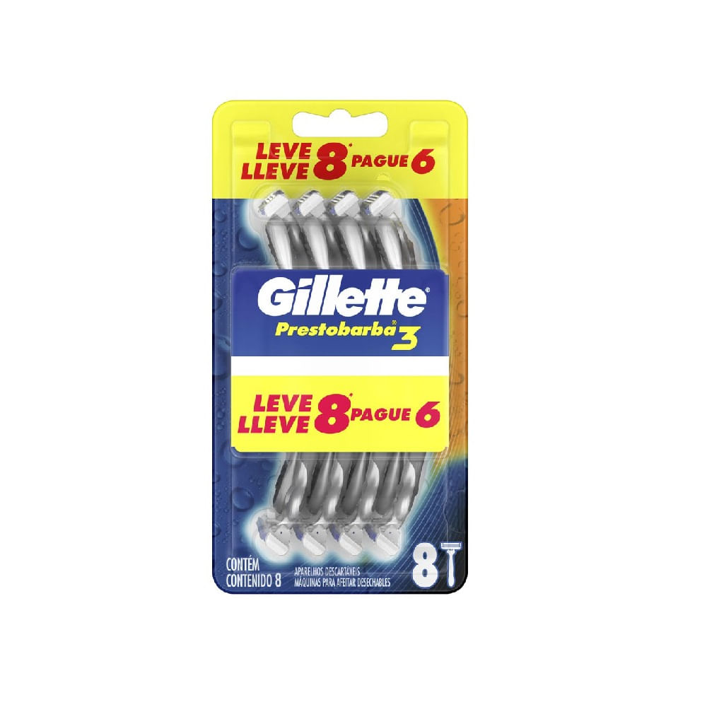 Aparelho de Barbear Descartável Gillette Prestobarba3 8 unidades
