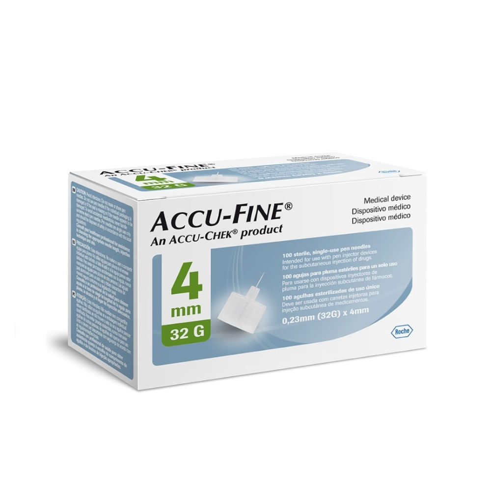 Accu Fine Agulha Para Caneta De Insulina 4mm/32g - 100 unidades