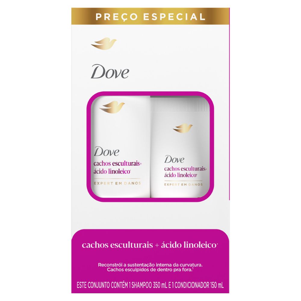 Kit Dove Cachos Esculturais + Ácido Linoleico Shampoo 350ml + Condicionador 150ml