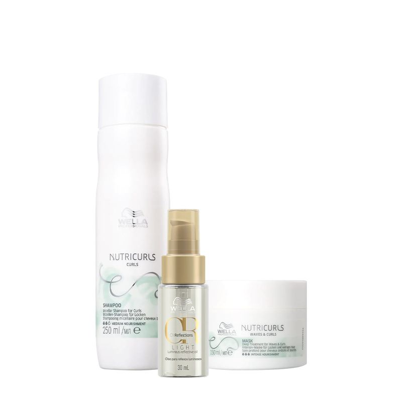 Wella Professionals Nutricurls Shampoo 250ml+Máscara Capilar 150ml+Oil Reflections  Light 30ml