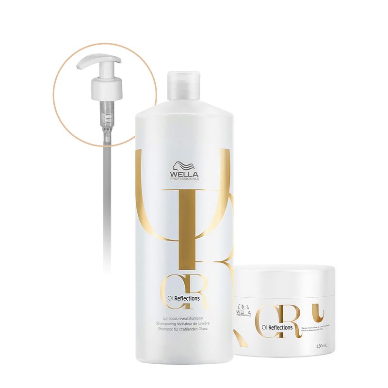 Kit Wella Professionals Oil Reflections Shampoo Máscara 150 Válvula Pump (3 produtos)