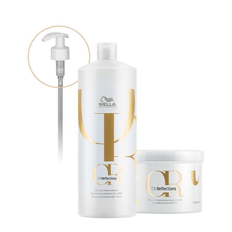 Kit Wella Professionals Oil Reflections Shampoo Máscara Válvula Pump (3 produtos)