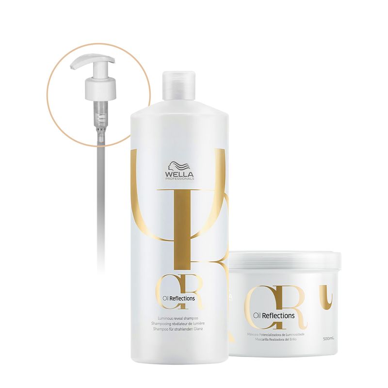 Kit Wella Professionals Oil Reflections Shampoo Máscara Válvula Pump (3 produtos)
