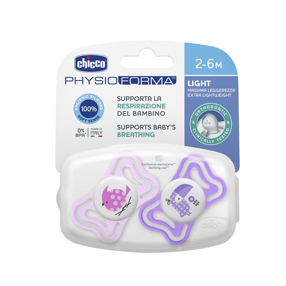 Chupeta Chicco Physio Forma Light 2-6 Meses Rosa 2 Unidades
