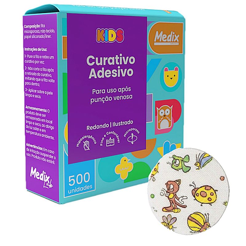 Curativo Adesivo Pós-punção Kids Redondo 500 unidades