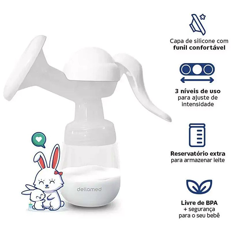 Bomba Tira Leite Manual 180Ml Dellamed Branco Livre de BPA