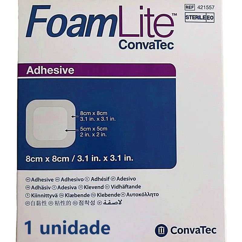 Curativo Foam Lite Convatec Adesivo 421557 8x8cm - unidade