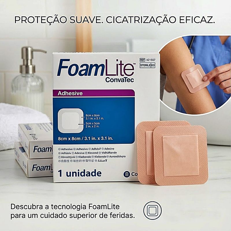 Curativo Foam Lite Convatec Adesivo 421557 8x8cm - unidade